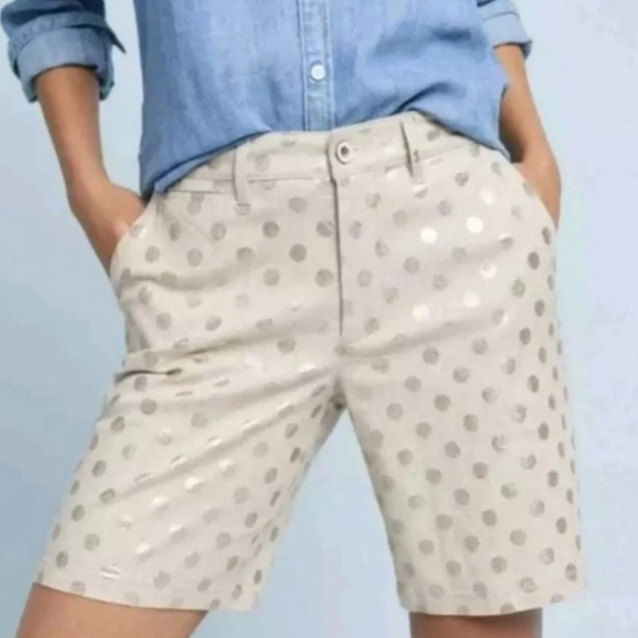 Anthropologie Pants - Anthropologie Linen Metallic Polka Dot Shorts Women's 27 Gold Preppy Academia